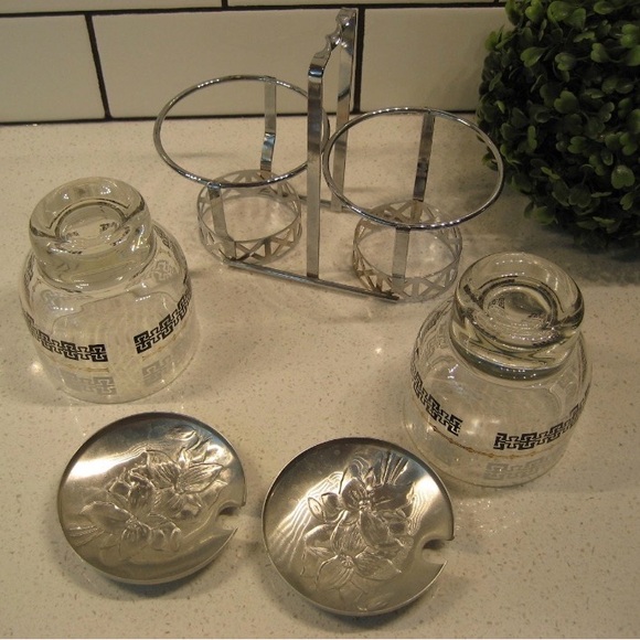 Vintage Libbey Silver, Black & Gold Glass Condiment Set - Picture 4 of 5